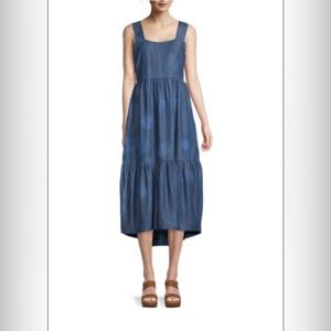 ECRU ‘Spencer’ Luxury 🆕 Square Neck, Denim Tiered Dress. Size Medium.